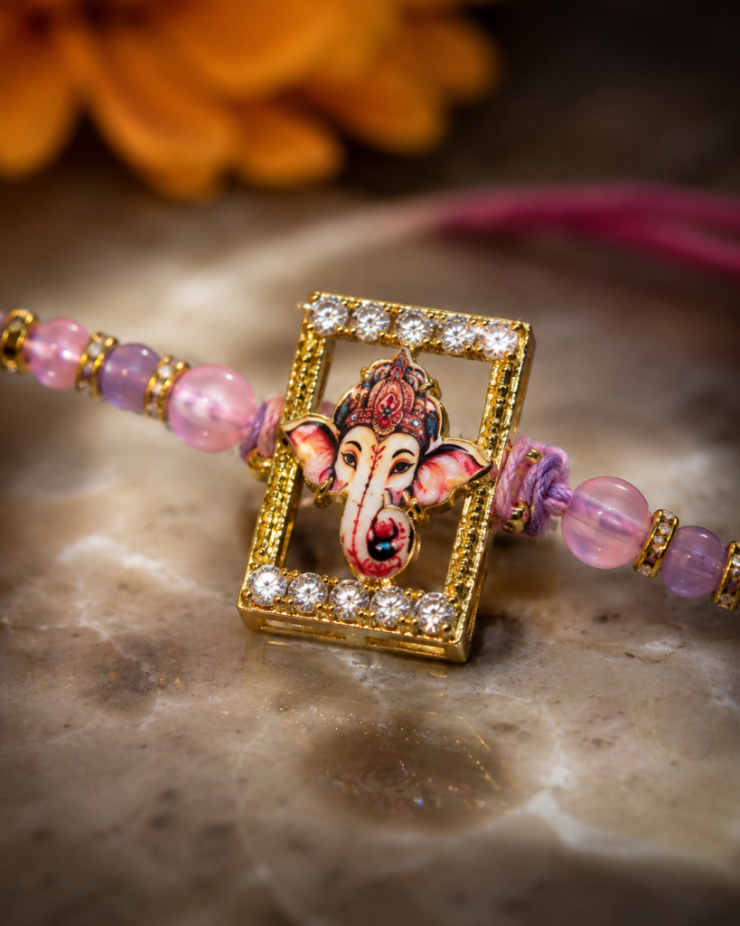 DivoRama Set of 3 Ganesha Rakhi for Brother | Antique & AD Stone Ganpati Spiritual Rakhi with Bead Rakhi | Designer Rakhi for Bhaiya Bhai | Raksha Bandhan 2026 Thread Rakhi Combo