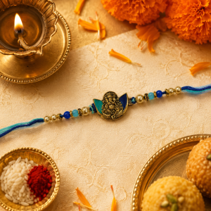 DivoRama Set of 3 Ganesha Rakhi for Brother | Antique & AD Stone Ganpati Spiritual Rakhi with Bead Rakhi | Designer Rakhi for Bhaiya Bhai | Raksha Bandhan 2026 Thread Rakhi Combo