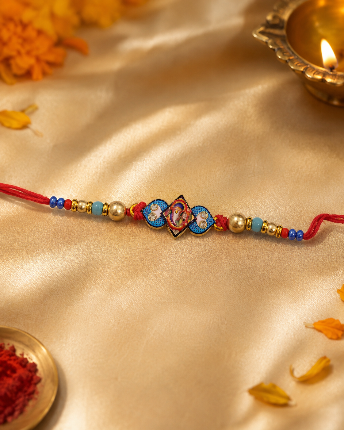 DivoRama Set of 3 Krishna & Ganesha Rakhi for Brother | Radha Krishna, Evil Eye & Ganesha Spiritual Rakhi | Designer Rakhi for Bhaiya Bhai | Raksha Bandhan 2026 Thread Rakhi
