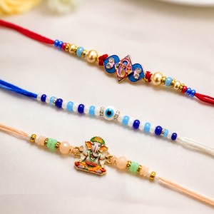 DivoRama Set of 3 Krishna & Ganesha Rakhi for Brother | Radha Krishna, Evil Eye & Ganesha Spiritual Rakhi | Designer Rakhi for Bhaiya Bhai | Raksha Bandhan 2026 Thread Rakhi