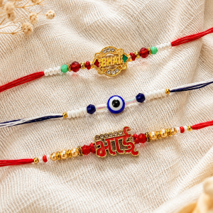 DivoRama Set of 3 Bhai Rakhi for Brother | English BHAI & Hindi Bhai Name Rakhi with Evil Eye Rakhi | Designer Rakhi for Bhaiya Bhai | Raksha Bandhan 2026 Thread Rakhi Combo
