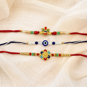 DivoRama Set of 3 Kalash Rakhi for Brother | Auspicious Kalash, Evil Eye & Floral AD Stone Rakhi | Traditional Designer Rakhi for Bhaiya Bhai | Raksha Bandhan 2026 Thread Rakhi