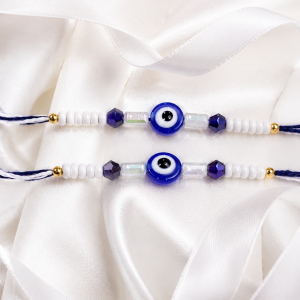 DivoRama Set of 2 Evil Eye Rakhi for Brother | Blue Nazar Suraksha Bead Rakhi with Crystals | Designer Nazariya Rakhi for Bhaiya Bhai | Raksha Bandhan 2026 Thread Rakhi Combo