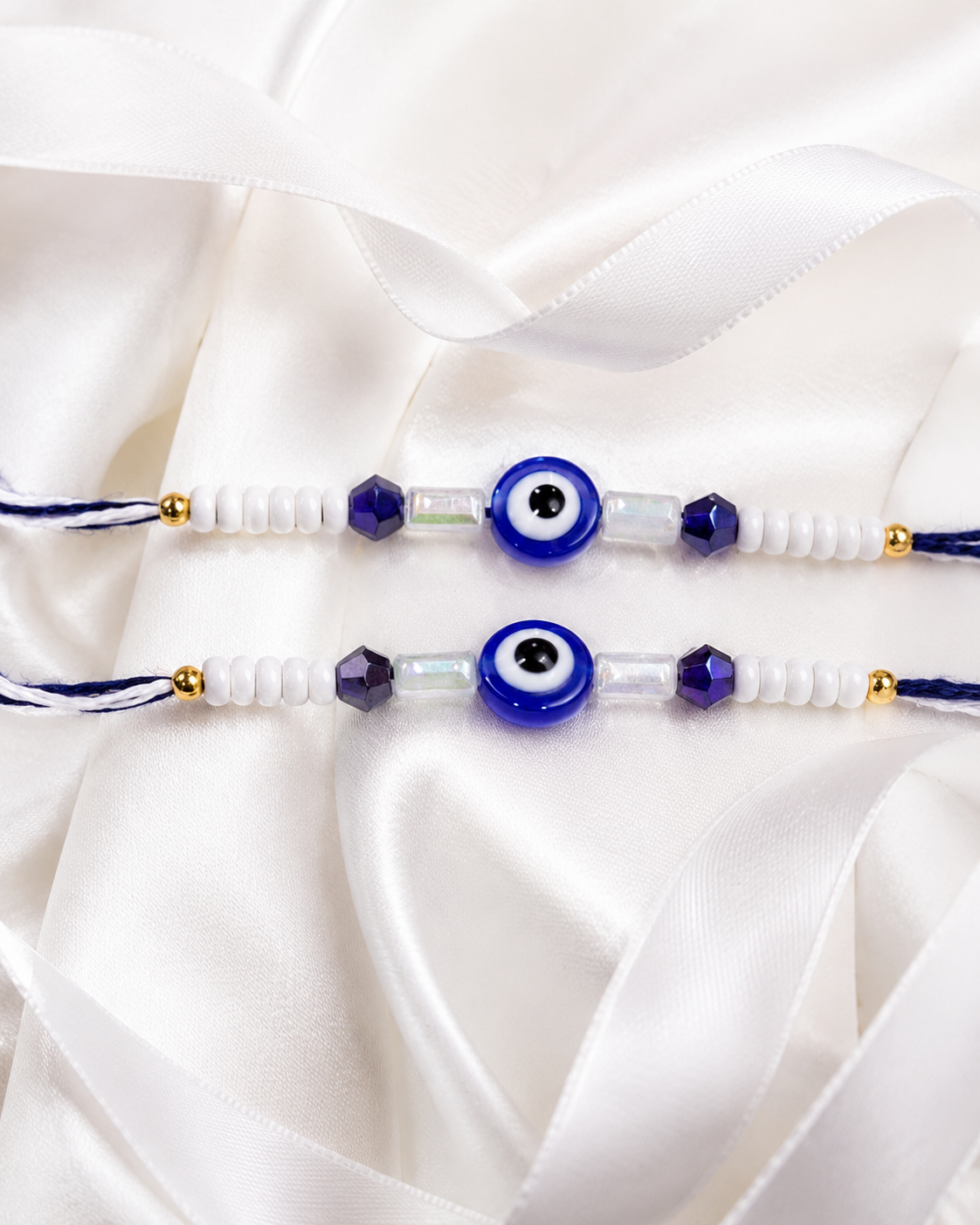 DivoRama Set of 2 Evil Eye Rakhi for Brother | Blue Nazar Suraksha Bead Rakhi with Crystals | Designer Nazariya Rakhi for Bhaiya Bhai | Raksha Bandhan 2026 Thread Rakhi Combo