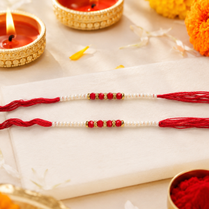 DivoRama Set of 2 Pearl Rakhi for Brother | Elegant Moti & Red Crystal Thread Rakhi | Traditional Designer Rakhi for Bhaiya Bhai | Raksha Bandhan 2026 Thread Rakhi Combo