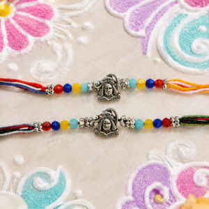 DivoRama Set of 2 Shiva Rakhi for Brother | Oxidised Silver Mahadev Rakhi with Colourful Beads | Spiritual Designer Rakhi for Bhaiya Bhai | Raksha Bandhan 2026 Thread Rakhi Combo
