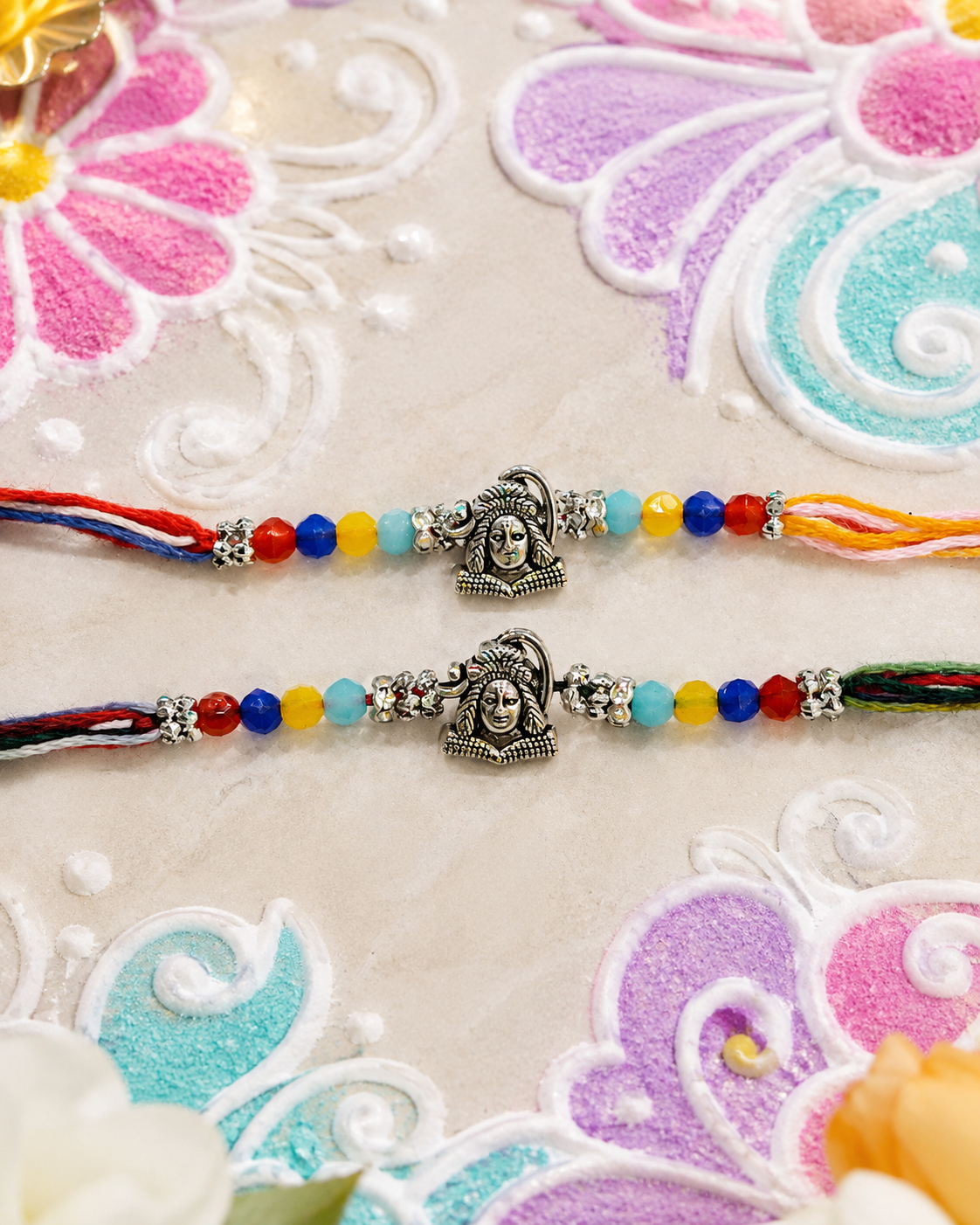 DivoRama Set of 2 Shiva Rakhi for Brother | Oxidised Silver Mahadev Rakhi with Colourful Beads | Spiritual Designer Rakhi for Bhaiya Bhai | Raksha Bandhan 2026 Thread Rakhi Combo
