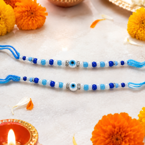 DivoRama Set of 2 Evil Eye Rakhi for Brother | Blue & White Beaded Nazar Rakhi | Designer Nazariya Rakhi for Bhaiya Bhai | Raksha Bandhan 2026 Thread Rakhi Combo