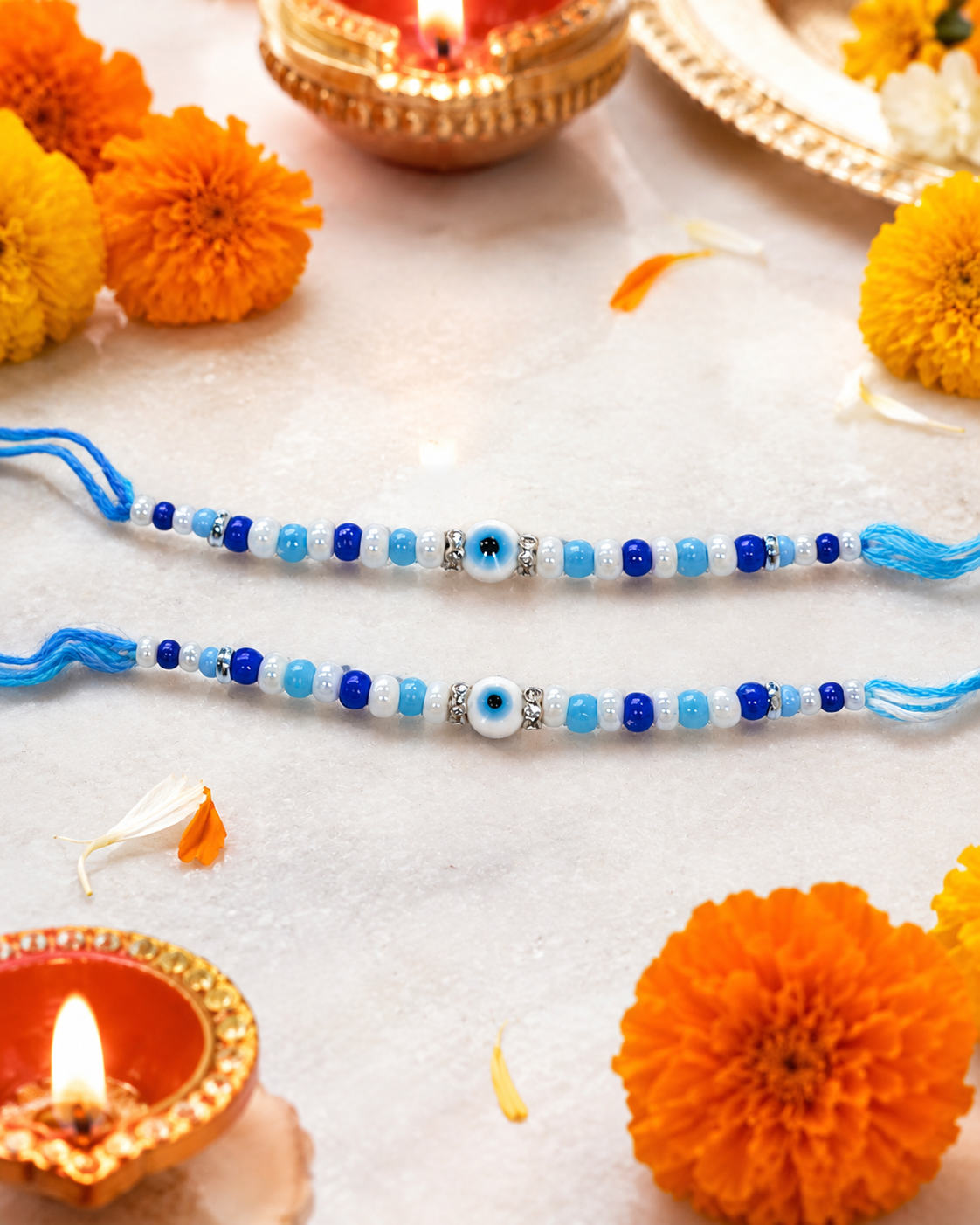 DivoRama Set of 2 Evil Eye Rakhi for Brother | Blue & White Beaded Nazar Rakhi | Designer Nazariya Rakhi for Bhaiya Bhai | Raksha Bandhan 2026 Thread Rakhi Combo