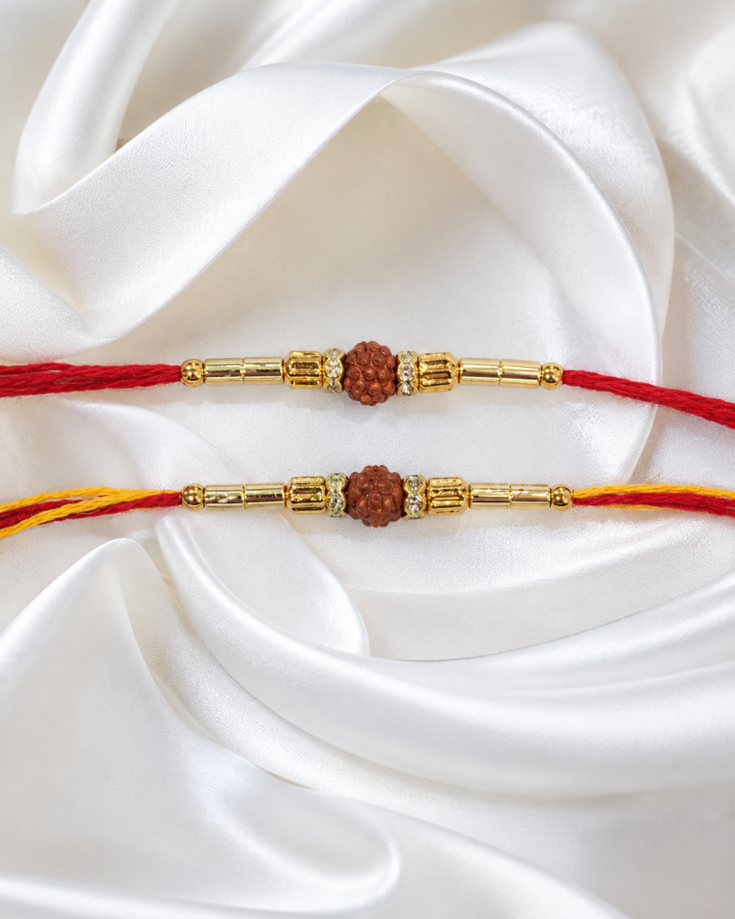 DivoRama Set of 2 Rudraksha Rakhi for Brother | Auspicious Rudraksha Bead Rakhi with Gold Beads | Spiritual Traditional Rakhi for Bhaiya Bhai | Raksha Bandhan 2026 Thread Rakhi Combo