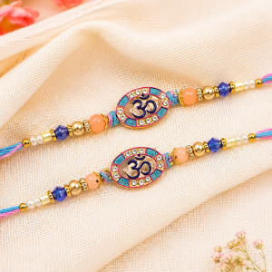 DivoRama Set of 2 Om Rakhi for Brother | Oval Meenakari Om Rakhi with Coral & Pearl Beads | Spiritual Designer Rakhi for Bhaiya Bhai | Raksha Bandhan 2026 Thread Rakhi Combo