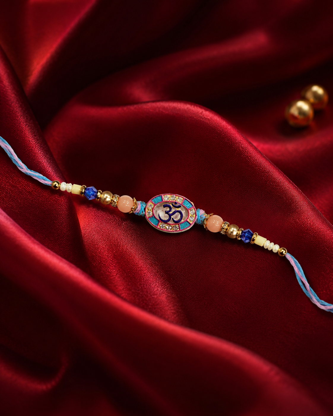 DivoRama Set of 2 Om Rakhi for Brother | Oval Meenakari Om Rakhi with Coral & Pearl Beads | Spiritual Designer Rakhi for Bhaiya Bhai | Raksha Bandhan 2026 Thread Rakhi Combo