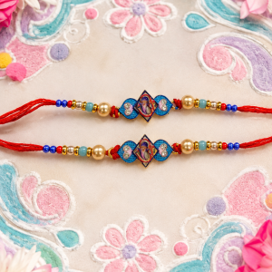 DivoRama Set of 2 Krishna Rakhi for Brother | Radha Krishna Meenakari Medallion Rakhi with Beads | Spiritual Designer Rakhi for Bhaiya Bhai | Raksha Bandhan 2026 Thread Rakhi Combo
