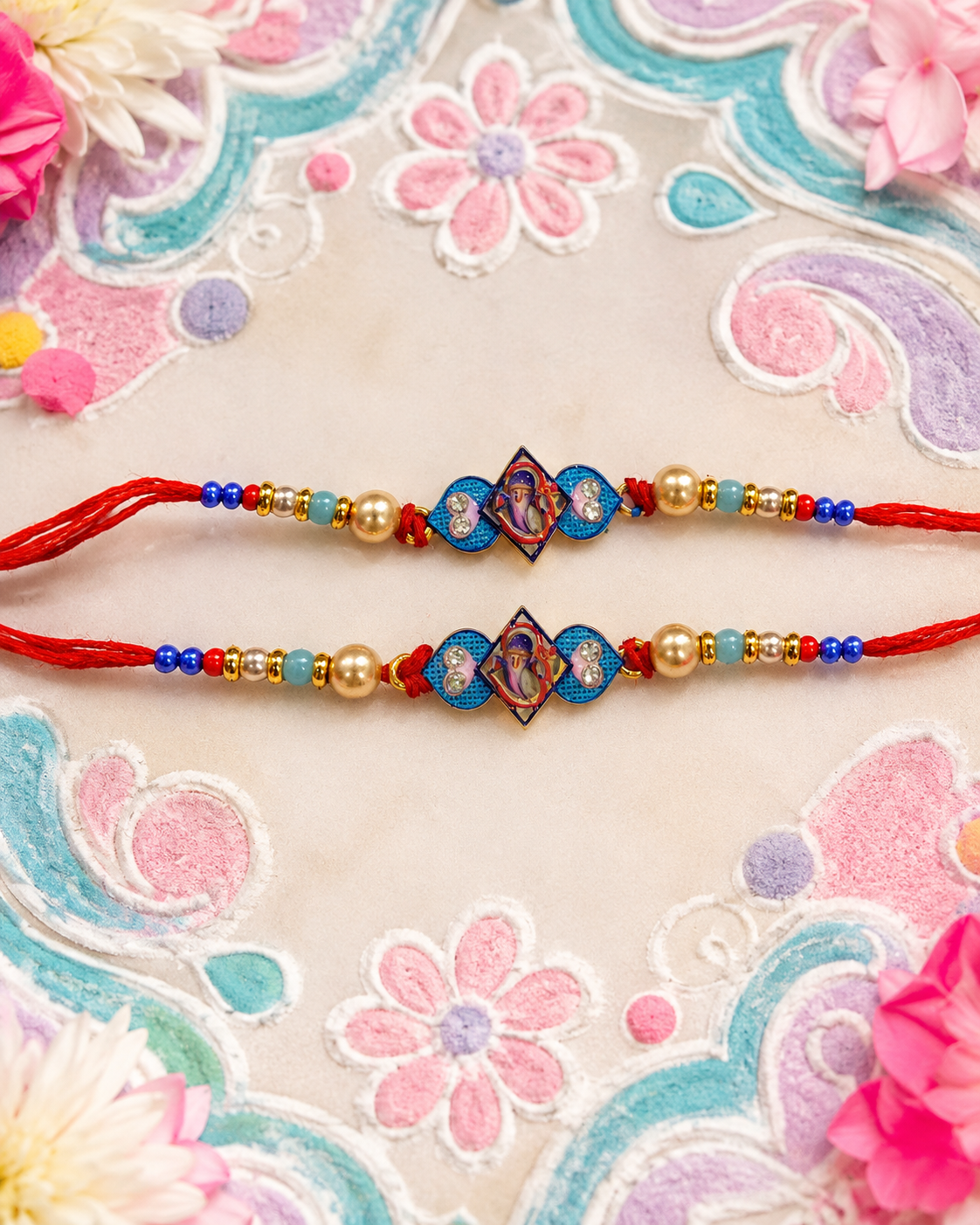 DivoRama Set of 2 Krishna Rakhi for Brother | Radha Krishna Meenakari Medallion Rakhi with Beads | Spiritual Designer Rakhi for Bhaiya Bhai | Raksha Bandhan 2026 Thread Rakhi Combo