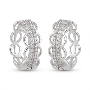 AGOR 925 Sterling Silver High Polish Rhodium Finish Openwork Stone-Set Hoop Earrings Jewellery