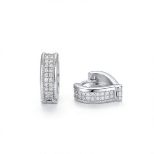 AGOR 925 Sterling Silver Double-Row Pavé Huggie Hoop Earrings, High Polish Rhodium Finish Jewellery