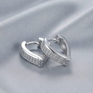 AGOR 925 Sterling Silver Double-Row Pavé Huggie Hoop Earrings, High Polish Rhodium Finish Jewellery