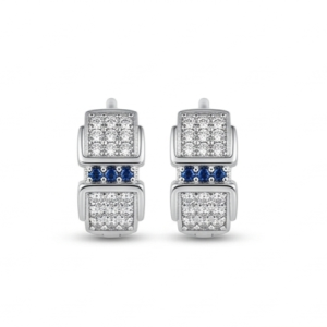 AGOR 925 Sterling Silver Blue Accent Geometric Huggie Hoop Earrings, High-Polish Rhodium Finish Jewellery