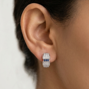 AGOR 925 Sterling Silver Blue Accent Geometric Huggie Hoop Earrings, High-Polish Rhodium Finish Jewellery
