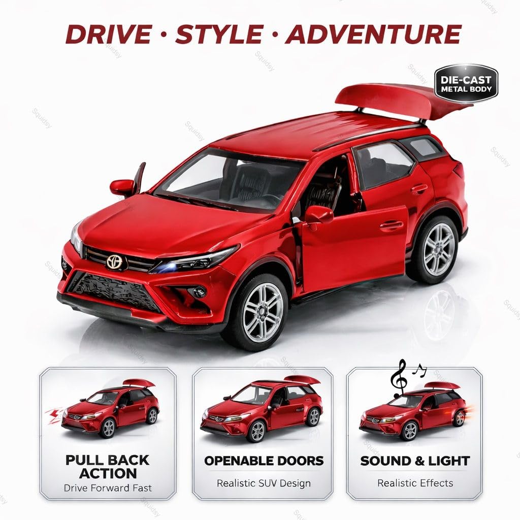 Die-Cast SUV Toy Car with Openable Doors, Rear Trunk, Pull Back Action, Metal Body, for Boys and Girls (FORTUNER)
