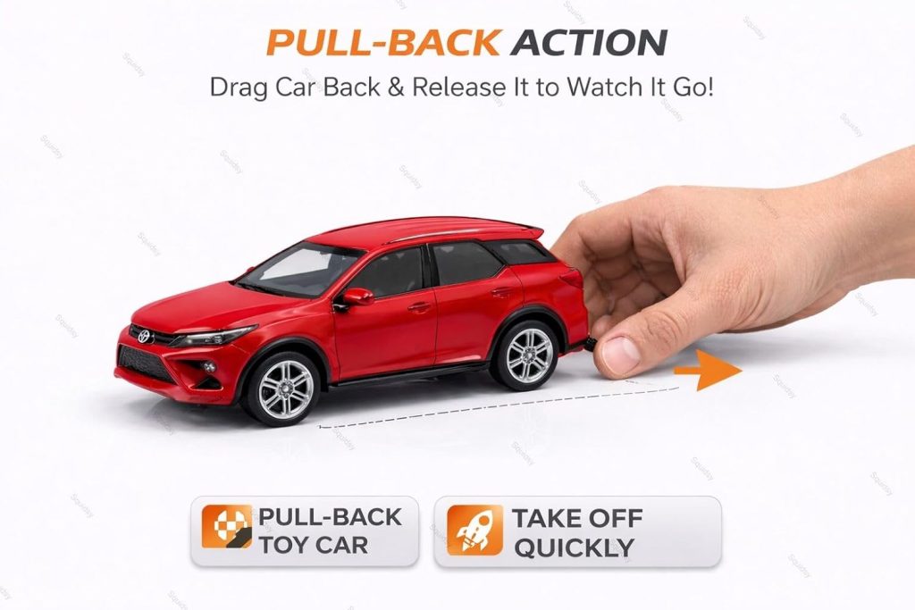Die-Cast SUV Toy Car with Openable Doors, Rear Trunk, Pull Back Action, Metal Body, for Boys and Girls (FORTUNER)