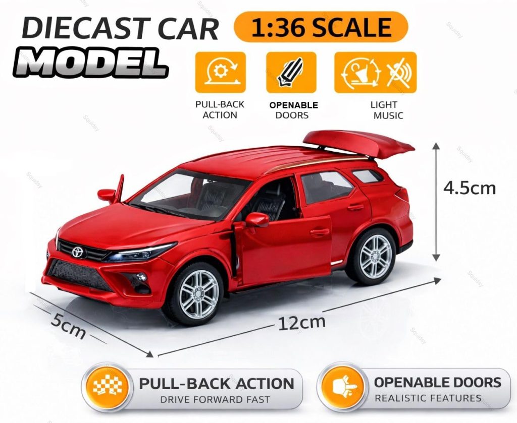 Die-Cast SUV Toy Car with Openable Doors, Rear Trunk, Pull Back Action, Metal Body, for Boys and Girls (FORTUNER)