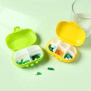 Rashi Collection 4-Compartment Portable Mini Pill Organizer | Moisture-Proof Travel Pill Box for Vitamins & Supplements | Pocket-Sized Daily Medicine Dispenser (Random Color)