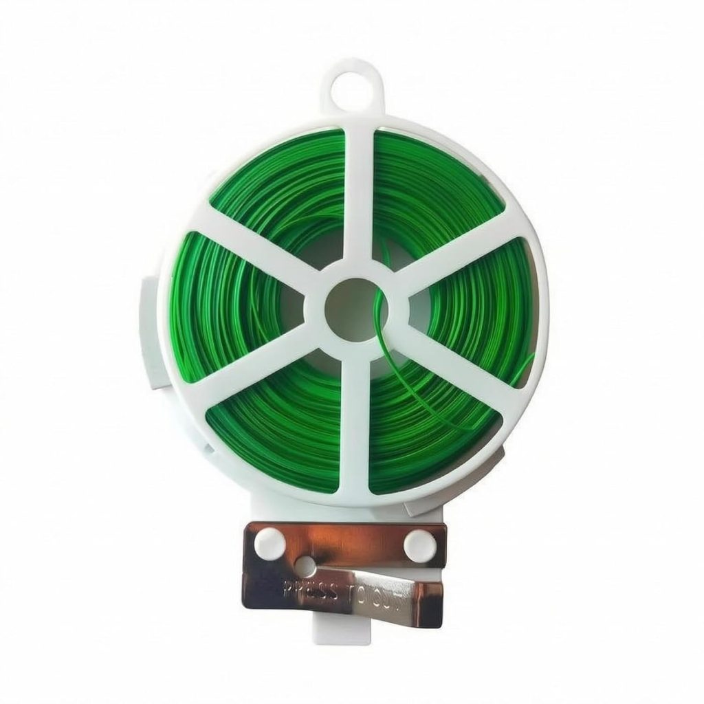 Rashi Collection 30m Garden Twist Tie Spool with Built-In Cutter | Reusable Plastic-Coated Iron Wire for Plant Support, Trellis & Cable Organization | Weather-Resistant Green