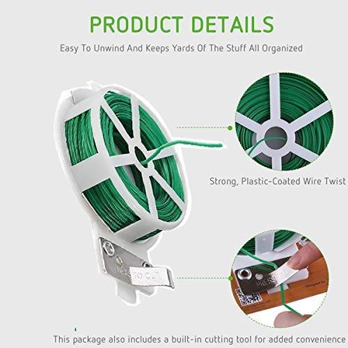 Rashi Collection 30m Garden Twist Tie Spool with Built-In Cutter | Reusable Plastic-Coated Iron Wire for Plant Support, Trellis & Cable Organization | Weather-Resistant Green