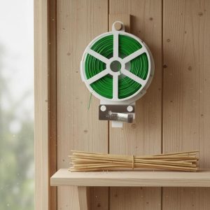 Rashi Collection 30m Garden Twist Tie Spool with Built-In Cutter | Reusable Plastic-Coated Iron Wire for Plant Support, Trellis & Cable Organization | Weather-Resistant Green