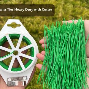 Rashi Collection 30m Garden Twist Tie Spool with Built-In Cutter | Reusable Plastic-Coated Iron Wire for Plant Support, Trellis & Cable Organization | Weather-Resistant Green