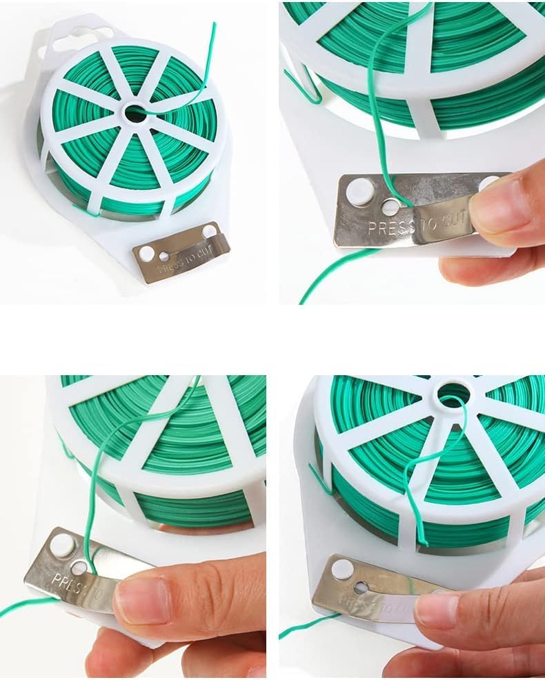 Rashi Collection 30m Garden Twist Tie Spool with Built-In Cutter | Reusable Plastic-Coated Iron Wire for Plant Support, Trellis & Cable Organization | Weather-Resistant Green