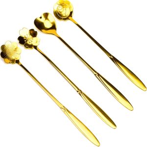 Rashi Collection 4-Piece Gold Floral Dessert Spoon Set | Premium Stainless Steel Tea & Coffee Spoons | BPA-Free, Dishwasher Safe Decorative Cutlery