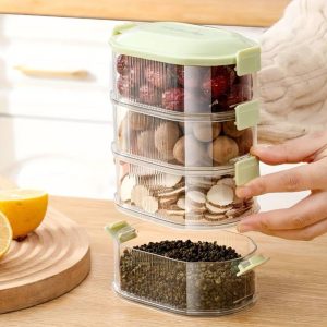 Rashi Collection 4-Layer Stackable Food Storage Containers | 2000ml (4x500ml) Airtight Transparent Condiment & Snack Box | BPA-Free Plastic Space-Saving Kitchen Pantry Organizer (Random Color)