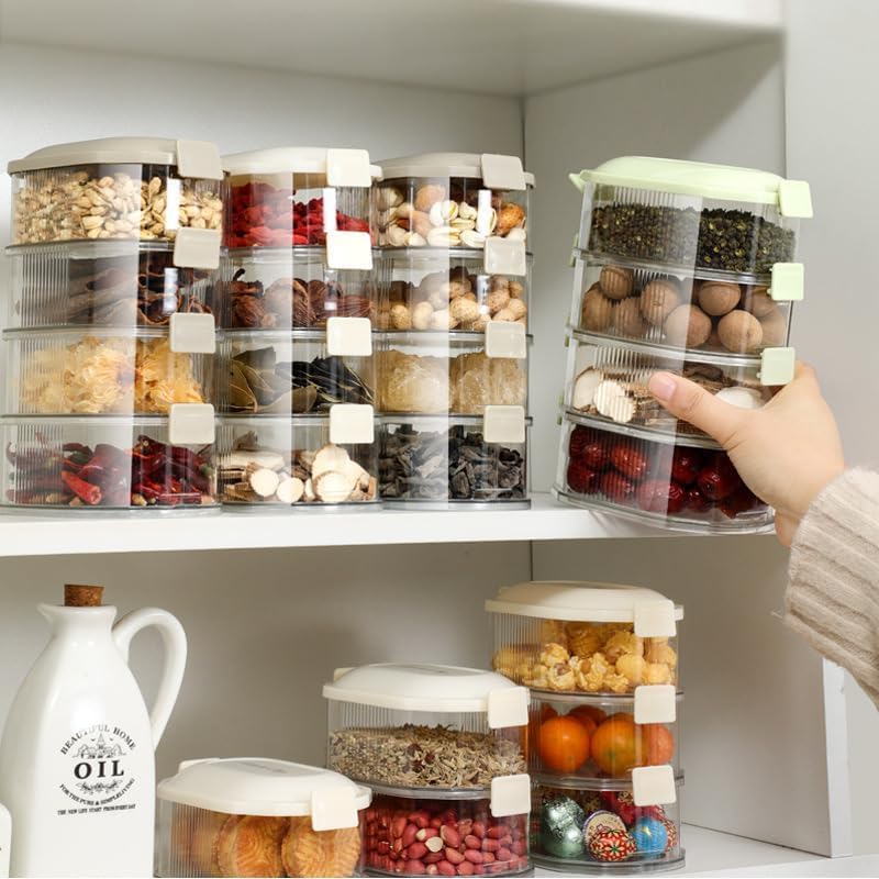 Rashi Collection 4-Layer Stackable Food Storage Containers | 2000ml (4x500ml) Airtight Transparent Condiment & Snack Box | BPA-Free Plastic Space-Saving Kitchen Pantry Organizer (Random Color)