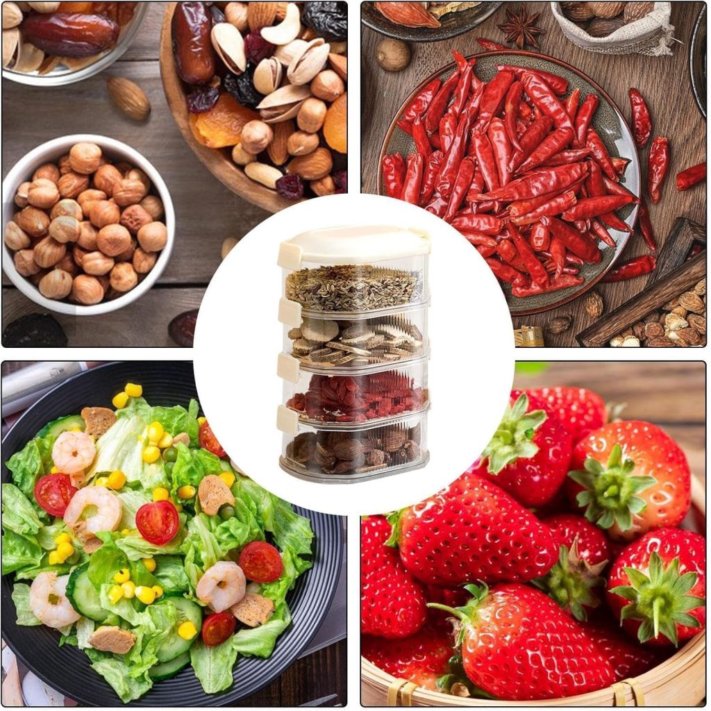 Rashi Collection 4-Layer Stackable Food Storage Containers | 2000ml (4x500ml) Airtight Transparent Condiment & Snack Box | BPA-Free Plastic Space-Saving Kitchen Pantry Organizer (Random Color)