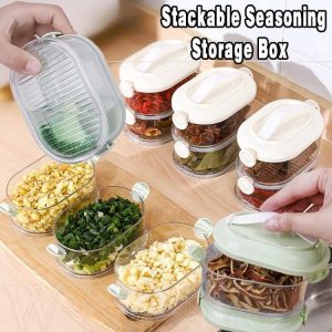 Rashi Collection 4-Layer Stackable Food Storage Containers | 2000ml (4x500ml) Airtight Transparent Condiment & Snack Box | BPA-Free Plastic Space-Saving Kitchen Pantry Organizer (Random Color)