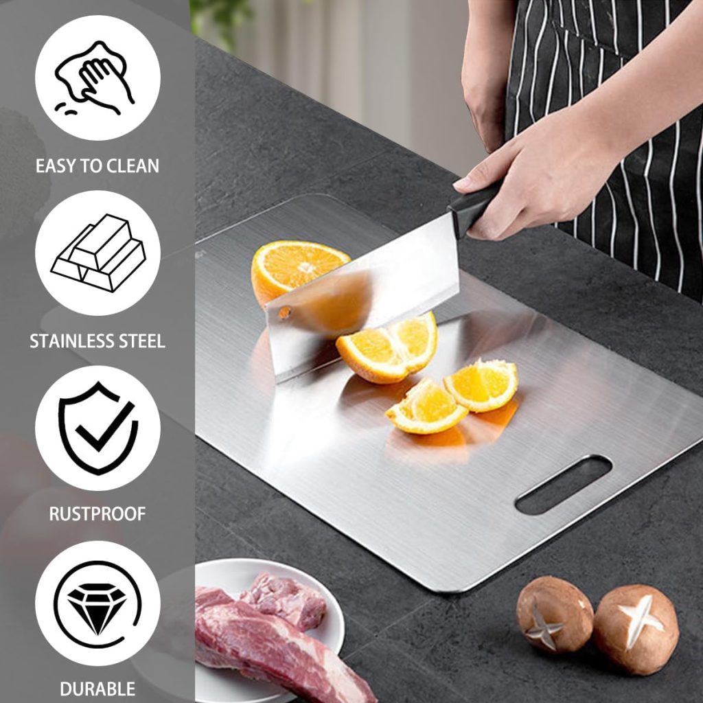 Rashi Collection 304 Stainless Steel Cutting Board | Heavy-Duty Double-Sided Chopping Board for Kitchen | Scratch-Resistant, Hygienic & Space-Saving (36 x 25 cm)