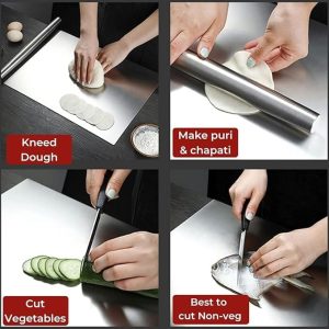 Rashi Collection 304 Stainless Steel Cutting Board | Heavy-Duty Double-Sided Chopping Board for Kitchen | Scratch-Resistant, Hygienic & Space-Saving (36 x 25 cm)