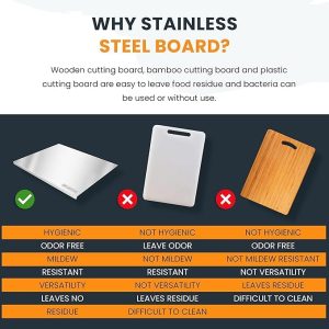 Rashi Collection 304 Stainless Steel Cutting Board | Heavy-Duty Double-Sided Chopping Board for Kitchen | Scratch-Resistant, Hygienic & Space-Saving (36 x 25 cm)