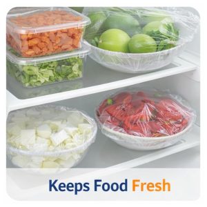 Rashi Collection 50-Piece Reusable Elastic Food Covers | Stretchable Transparent Plastic Bowl Lids for Fridge Storage | Leak-Proof & Airtight Cling Wrap Alternative
