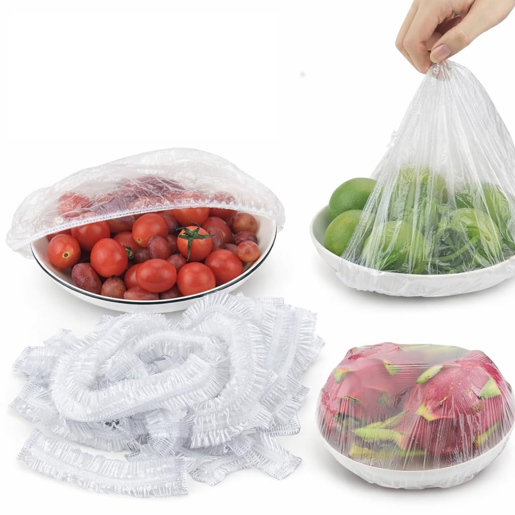 Rashi Collection 50-Piece Reusable Elastic Food Covers | Stretchable Transparent Plastic Bowl Lids for Fridge Storage | Leak-Proof & Airtight Cling Wrap Alternative