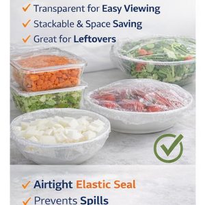 Rashi Collection 50-Piece Reusable Elastic Food Covers | Stretchable Transparent Plastic Bowl Lids for Fridge Storage | Leak-Proof & Airtight Cling Wrap Alternative