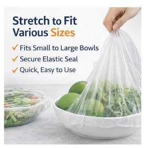 Rashi Collection 50-Piece Reusable Elastic Food Covers | Stretchable Transparent Plastic Bowl Lids for Fridge Storage | Leak-Proof & Airtight Cling Wrap Alternative