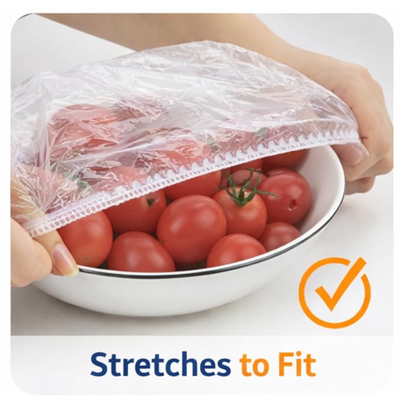 Rashi Collection 50-Piece Reusable Elastic Food Covers | Stretchable Transparent Plastic Bowl Lids for Fridge Storage | Leak-Proof & Airtight Cling Wrap Alternative