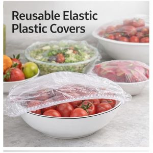 Rashi Collection 50-Piece Reusable Elastic Food Covers | Stretchable Transparent Plastic Bowl Lids for Fridge Storage | Leak-Proof & Airtight Cling Wrap Alternative