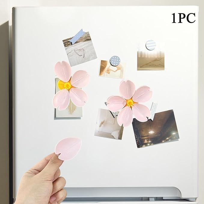 Rashi Collection Pack of 6 Floral Fridge Magnet & Food Sealing Clips | 2-in-1 Sakura Cherry Blossom Snack Bag Clips | Strong Magnetic Hold for Kitchen & Office (Random Colors)