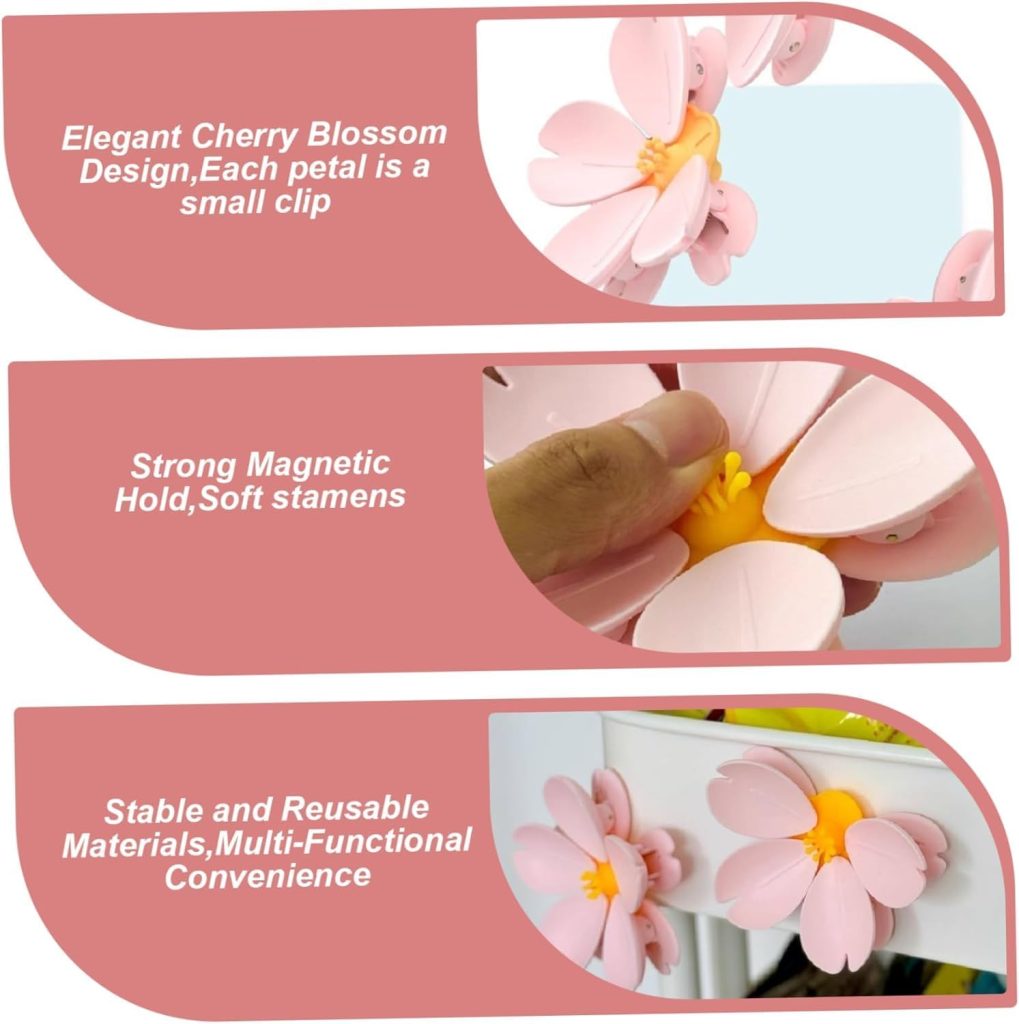 Rashi Collection Pack of 6 Floral Fridge Magnet & Food Sealing Clips | 2-in-1 Sakura Cherry Blossom Snack Bag Clips | Strong Magnetic Hold for Kitchen & Office (Random Colors)