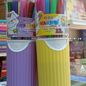 Rashi Collection 12-Color Washable Acrylic Marker Set | Water-Based, Non-Toxic Paint Pens for Kids | Vibrant Opaque Colors with Protective Purple Storage Capsule | Ideal for School Crafts, DIY & Canvas