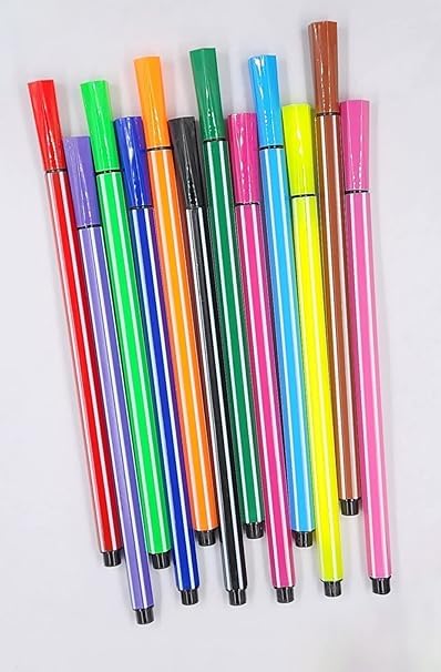 Rashi Collection 12-Color Washable Acrylic Marker Set | Water-Based, Non-Toxic Paint Pens for Kids | Vibrant Opaque Colors with Protective Purple Storage Capsule | Ideal for School Crafts, DIY & Canvas